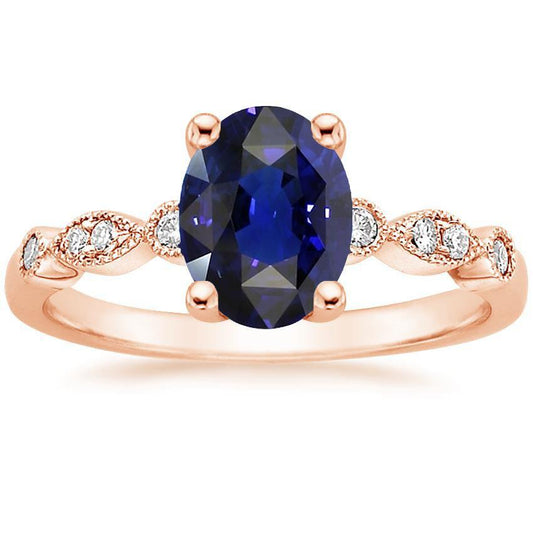 Solitärring Vintage-Stil & Diamantakzente Blauer Saphir 4 Karat - harrychadent.ch