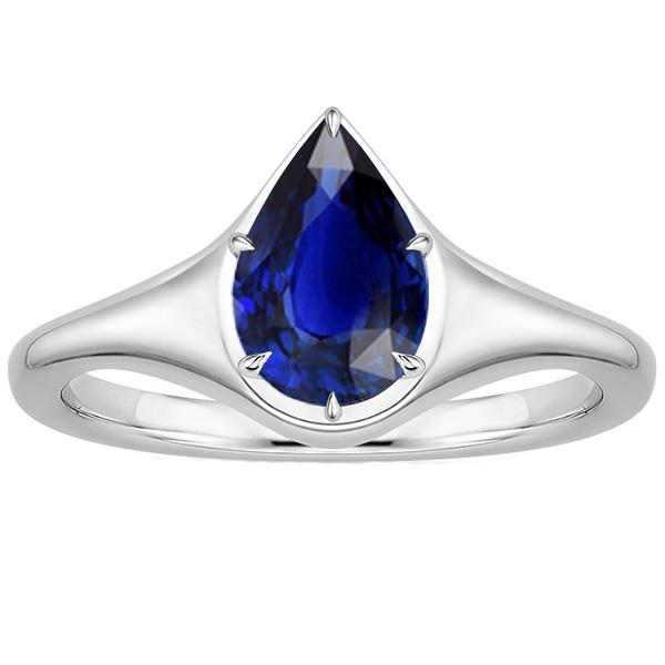 Solitärring Weißgold 14K Birnenblauer Saphir 3,50 Karat