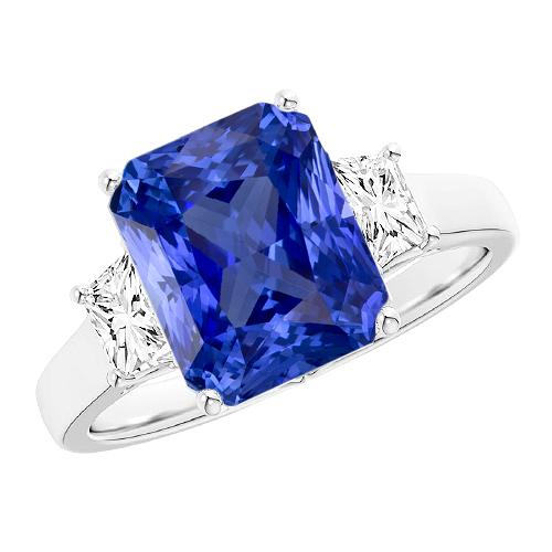 Sparkling Radiant Diamant 3 Stone Ring Sri Lanka Saphir 3,50 Karat - harrychadent.ch