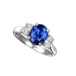 Sri Lanka Blauer Saphir & Diamant Ring 3 Steine 2.60 Karat WG 14K