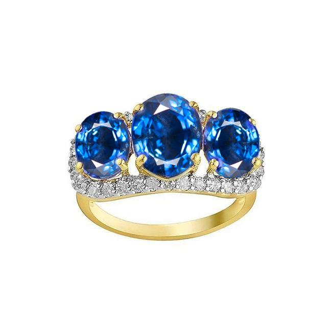 Sri Lanka Blauer Saphir Runde Diamanten 6 Karat Ring Schmuck