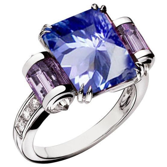 Sri Lanka Saphir Amethyst und Diamanten 8 Karat Ring 14K Schmuck - harrychadent.ch