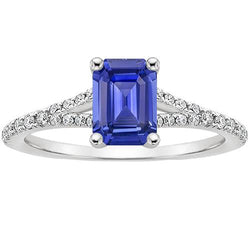 Sri Lanka Saphir & Diamant 4 Karat Smaragd Solitär Ring mit Akzenten
