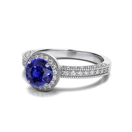 Sri Lanka Saphir Diamant Ring Weißgold 3.05 Karat Vintage-Stil