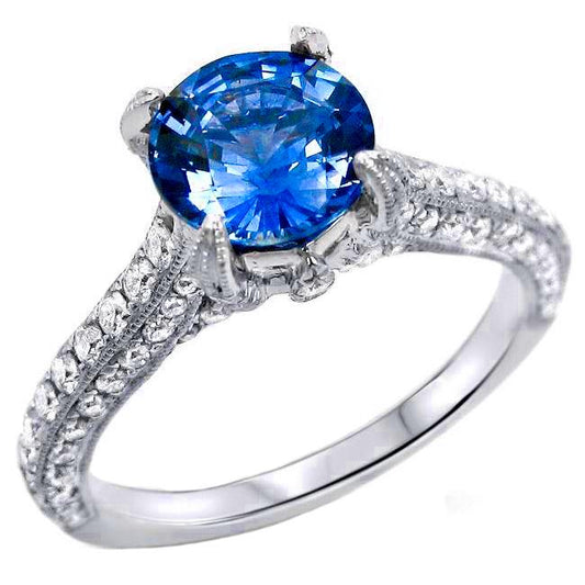 Sri Lanka Saphir mit Diamanten Rundschliff Ring 4.50 Ct