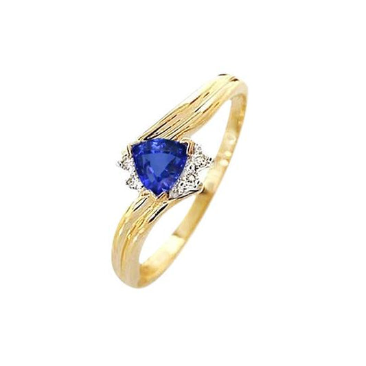 Sri Lanka Saphir Trillion & Diamant 3.95 Karat Ring Gelbgold 14K
