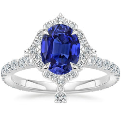 Srilanka Saphir Halo Brillantschliff Diamantring 6 Karat Pyramidenstil