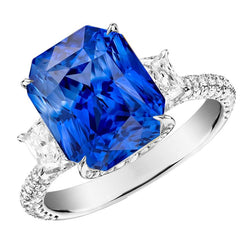 Strahlender Diamant-Ceylon-Saphir-Ring 7,50 Karat 3-Stein-Zinken-Stil