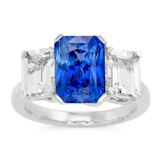 Strahlender Diamantschmuck 3 Karat Drei Stein Blauer Saphir Ring - harrychadent.ch