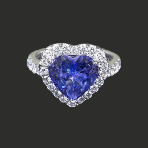 Tansanit und runder Diamantring im Herzschliff 2.10 ct 14K Gold