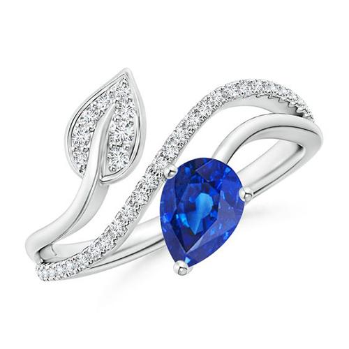 Toi et Moi Diamant Damenring Birne Blauer Saphir 4 Karat Blatt Stil - harrychadent.ch