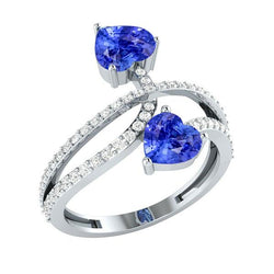 Toi et Moi Diamant Herz Blauer Saphir Ring Twisted Shank 3.50 Karat