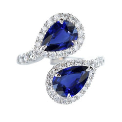 Toi et Moi Halo Ring Birne Ceylon Saphire & Diamanten 5,50 Karat Gold
