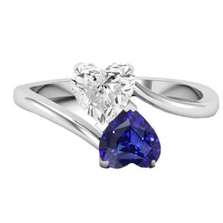 Toi et Moi Herz Blauer Saphir & Diamant Ring 3 Karat 2 Steine Schmuck