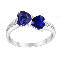 Toi et Moi Herz Ceylon Saphir Diamant Ring Filigran 2.25 Karat