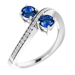 Toi et Moi Ring mit rundem Diamanten und blauem Saphir 1,50 Karat Weißgold