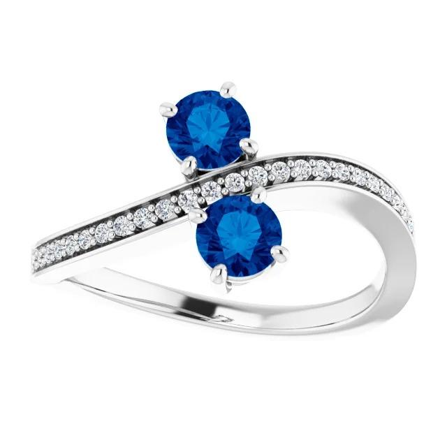 Toi et Moi Runder Diamant Blauer Saphir Ring Weißgold 14K 2,60 Karat - harrychadent.ch