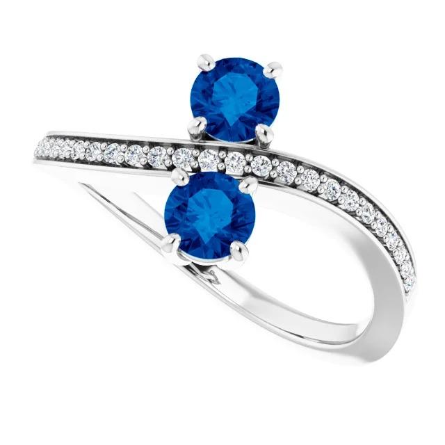 Toi et Moi Runder Diamant Blauer Saphir Ring Weißgold 14K 2,60 Karat - harrychadent.ch