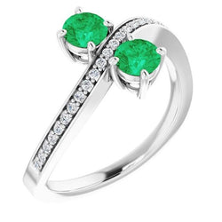 Toi et Moi Runder grüner Smaragd 2,60 Karat Diamantring Weißgold 14K