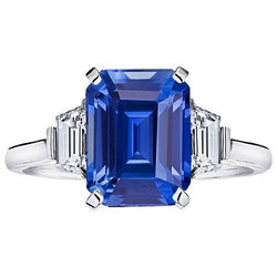 Trapezoid Diamant 3 Steine Ring 3,50 Karat Smaragd Srilankan Saphir