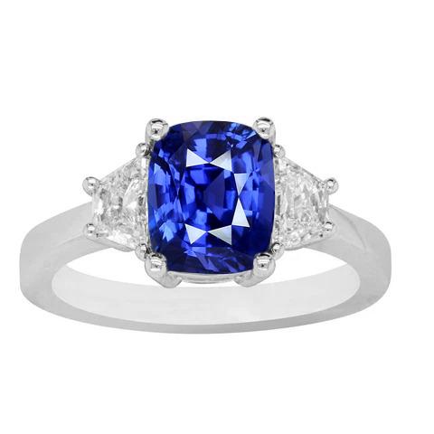 Trapezoid Diamant & Kissen Blauer Saphir 3 Steine Ring 2,50 Karat - harrychadent.ch