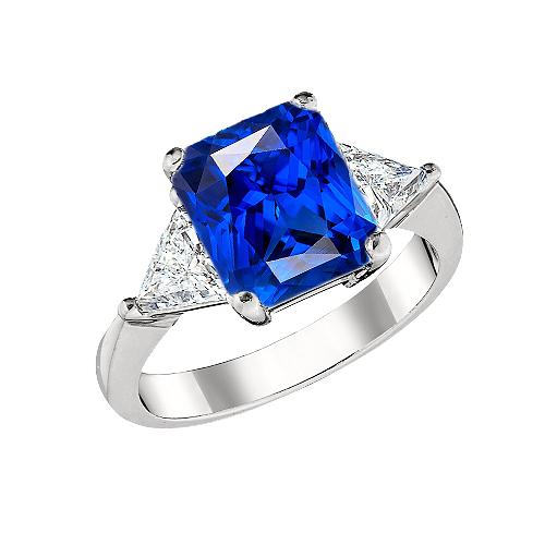 Trillion Diamant & tiefblauer Saphir Ring Konischer Schaft 2,50 Karat - harrychadent.ch