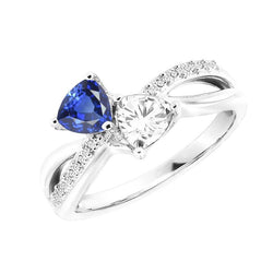 Trillion & Runden Diamant Ring Blauer Saphir 2,50 Karat Split Shank