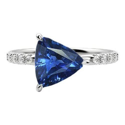 Trillion Saphir-Verlobungsring Krappen-Set runde Diamanten 3 Karat