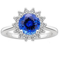 Verlobungsdiamantring Ceylon Saphir Sunburst Style 3,50 Karat Neu