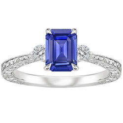 Verlobungsring 3 Steine Smaragdblauer Saphir & Diamant 3,50 Karat