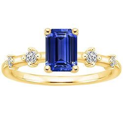 Verlobungsring 5 Steine Smaragdblauer Saphir & Diamant 3,50 Karat