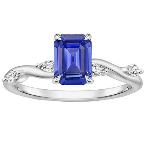 Verlobungsring 5 Steine Smaragdschliff Blauer Saphir & Diamant 4 Karat - harrychadent.ch
