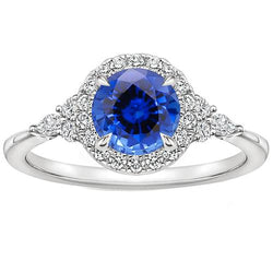 Verlobungsring Birnendiamant & Halo Ceylon Saphir im Rundschliff 3 Karat