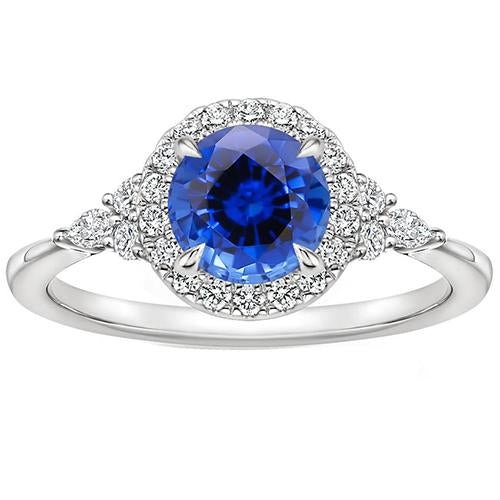 Verlobungsring Birnendiamant & Halo Ceylon Saphir im Rundschliff 3 Karat - harrychadent.ch