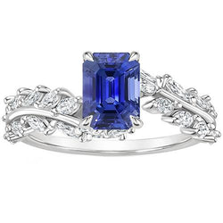 Verlobungsring Blatt-Stil Smaragd Ceylon Saphir & Diamant 5 Karat