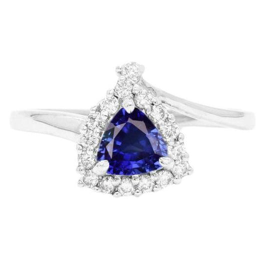 Verlobungsring Halo Diamant Trillion tiefblauer Saphir 2 Karat - harrychadent.ch