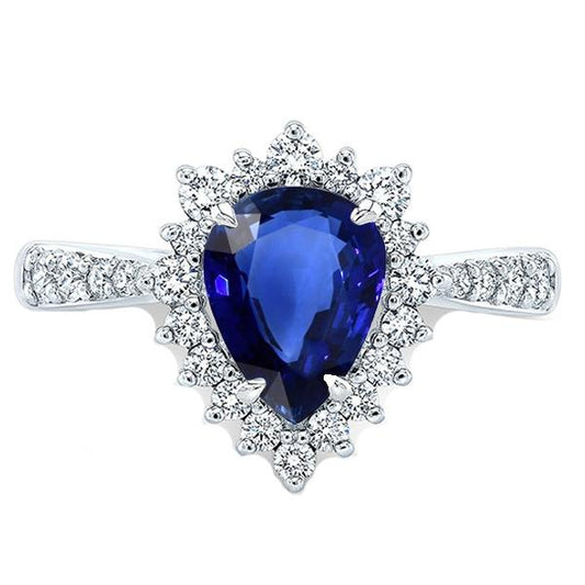 Verlobungsring Halo Star Style Blauer Saphir & Diamanten 3,50 Karat - harrychadent.ch