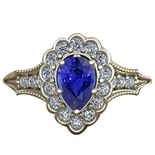 Verlobungsring Im Vintage-Stil Mit Blauem Saphir
