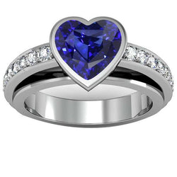 Verlobungsring Lünette Set Deep Blue Saphir 3,50 Karat Pave Diamants