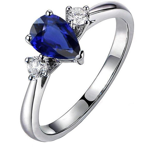 Verlobungsring mit 3 Steinen Birne Blauer Saphir & Diamanten 2.50 Karat - harrychadent.ch