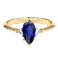Verlobungsring mit 3 Steinen Birne Ceylon Saphir & Diamanten 2.25 Karat