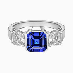 Verlobungsring mit 3 Steinen Diamant Asscher Sri Lanka Saphir 2 Karat