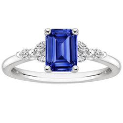 Verlobungsring mit Akzenten Smaragdblauer Saphir & Diamant 4 Karat