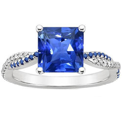 Verlobungsring mit blauem Saphir und Diamant im Princess-Schliff 4,70 Karat Gold