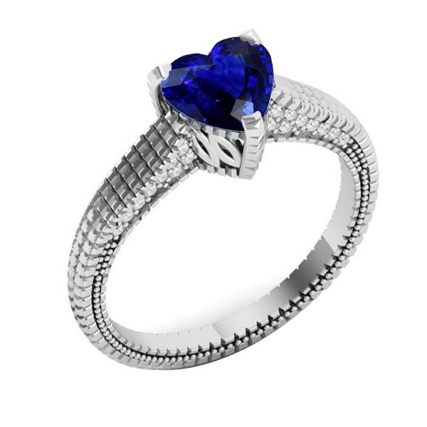 Verlobungsring mit Diamanten Herz Blauer Saphir Antik-Stil 1.75 Karat - harrychadent.ch