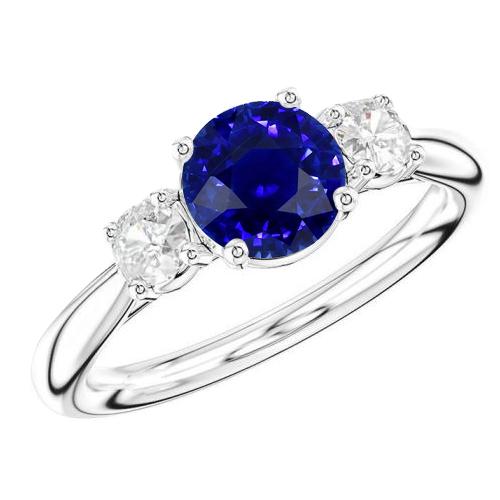 Verlobungsring mit drei Steinen runder blauer Saphir 2.50 Karat Diamanten - harrychadent.ch