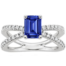 Verlobungsring mit geteiltem Schaft Blauer Saphir & Diamant 4,25 Karat