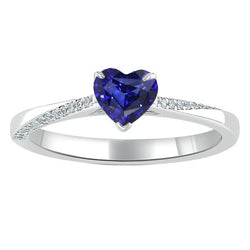Verlobungsring mit rundem Diamant und blauem Saphir 2 Karat konischer Schaft