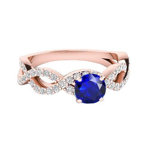 Verlobungsring mit rundem Diamanten und Ceylon-Saphir aus Roségold 4,50 Karat - harrychadent.ch