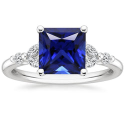 Verlobungsring Princess Cut Ceylon Saphir und Diamant 5,5 Karat